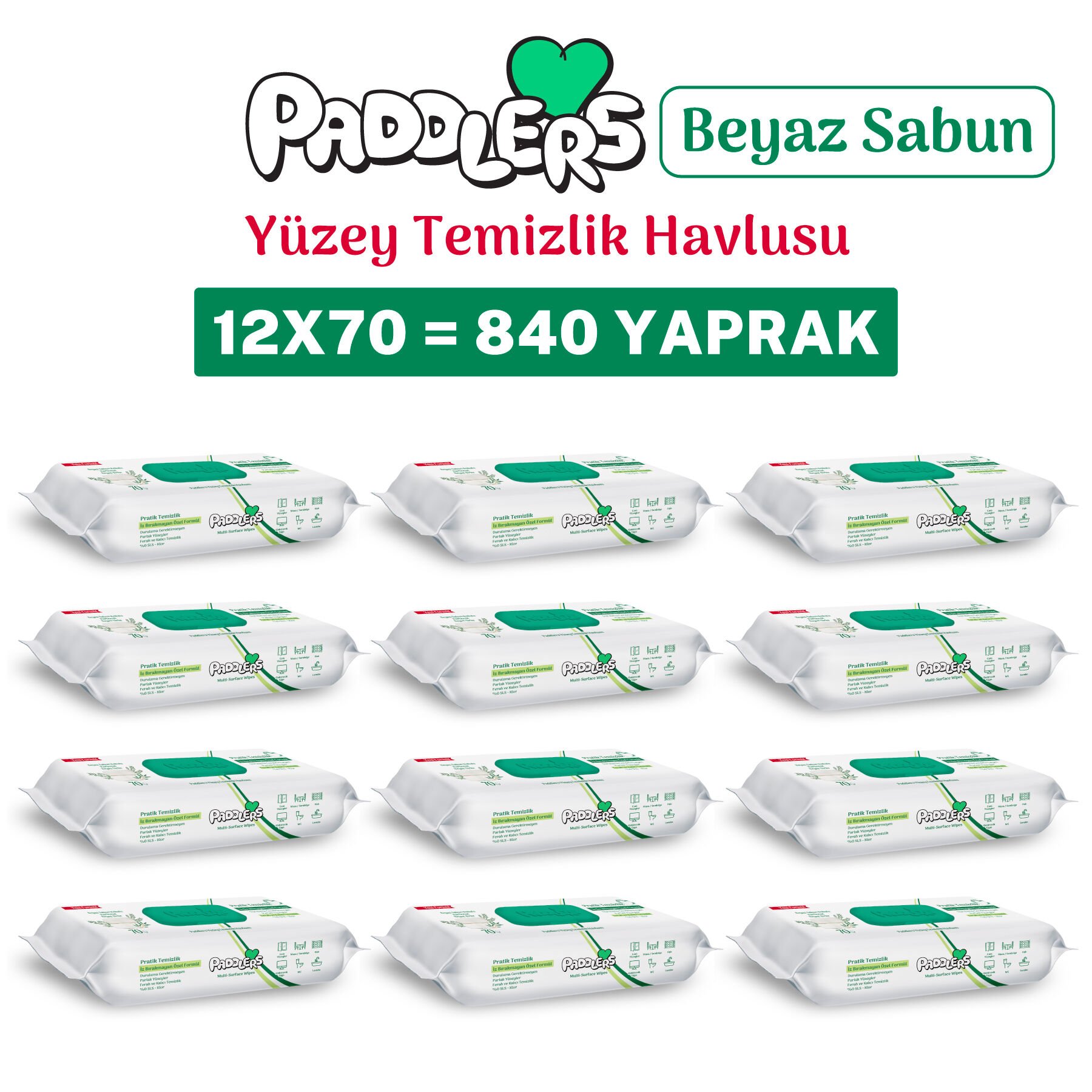 Easy Clean Beyaz Sabun Katkılı Yüzey temizlik Havlusu 12x70 (840 Yaprak)