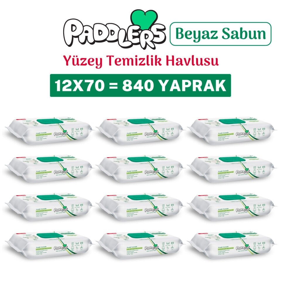 Paddlers Easy Clean Beyaz Sabun Katkılı Yüzey temizlik Havlusu 12x70 (840 Yaprak)