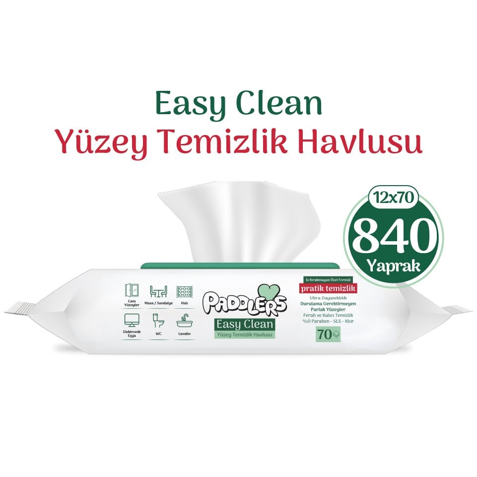 Easy Clean Beyaz Sabun Katkılı Yüzey temizlik Havlusu 12x70 (840 Yaprak)