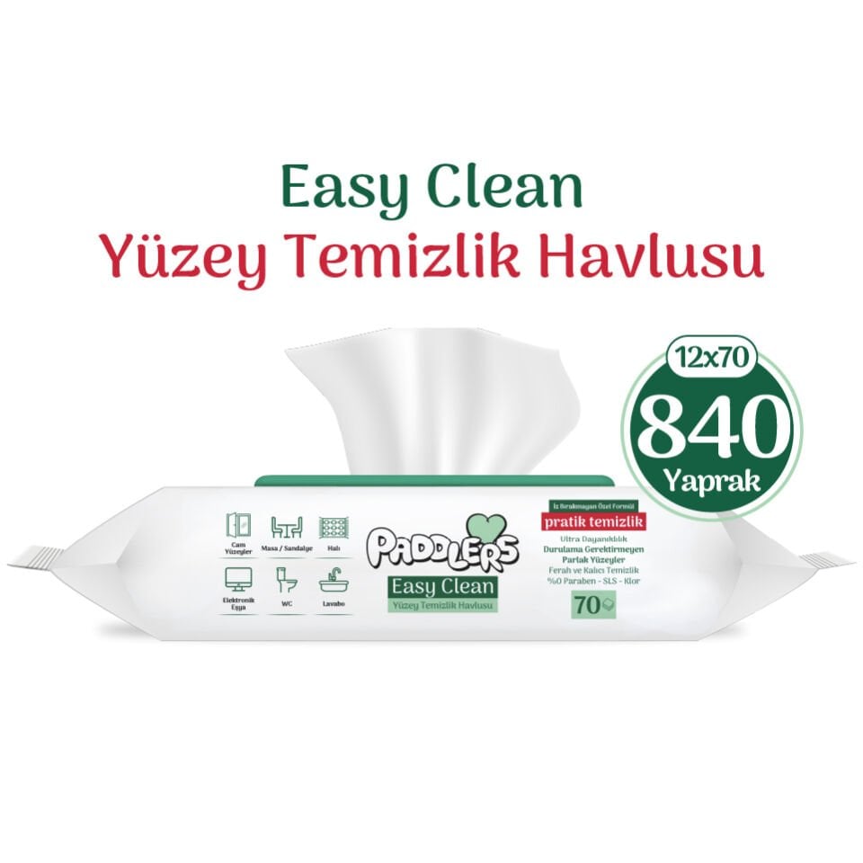 Easy Clean Beyaz Sabun Katkılı Yüzey temizlik Havlusu 12x70 (840 Yaprak)