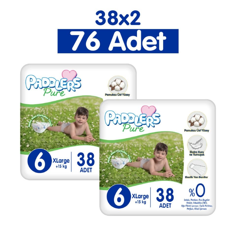 Paddlers Pure Bebek Bezi 6 Numara X-Large 76 Adet 2'li Jumbo Set