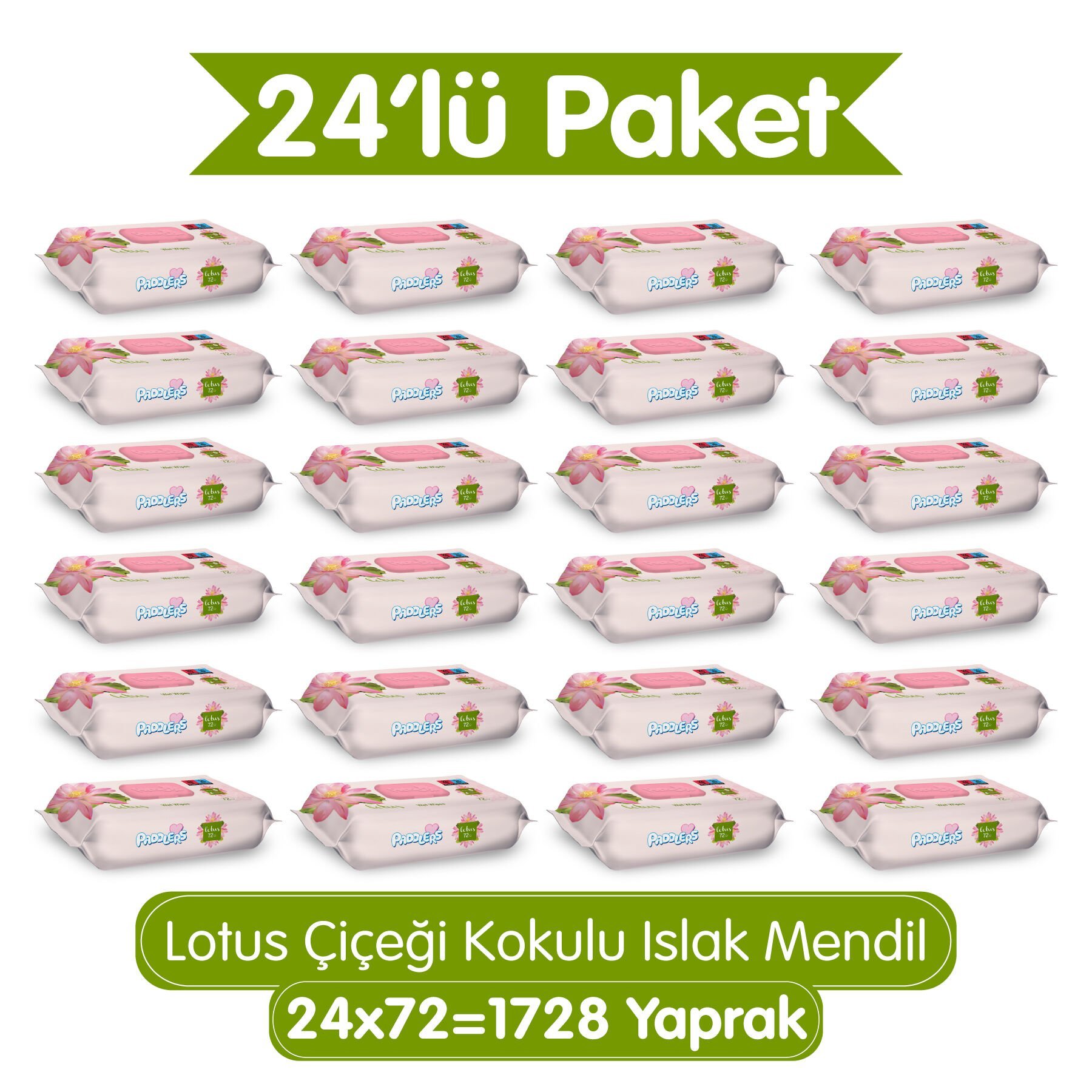 Paddlers Lotus Çiçeği Kokulu Islak Mendil 24x72 li Koli (1728 Yaprak)