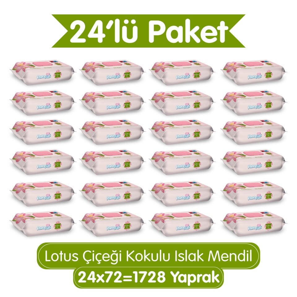 Paddlers Lotus Çiçeği Kokulu Islak Mendil 24x72 li Koli (1728 Yaprak)