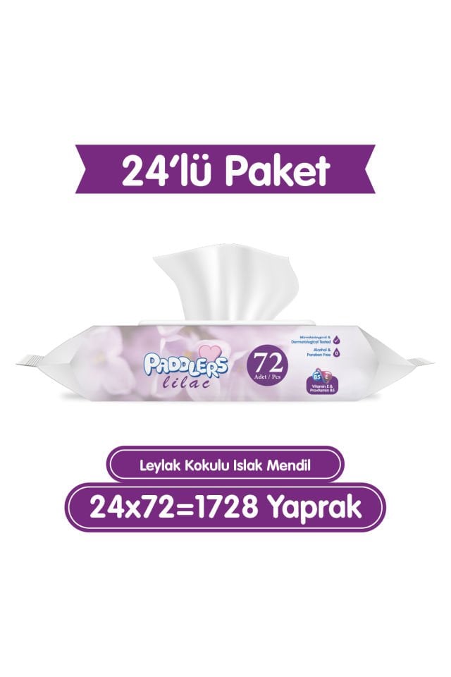 Paddlers Leylak Kokulu Islak Mendil 24x72 li Koli (1728 Yaprak)