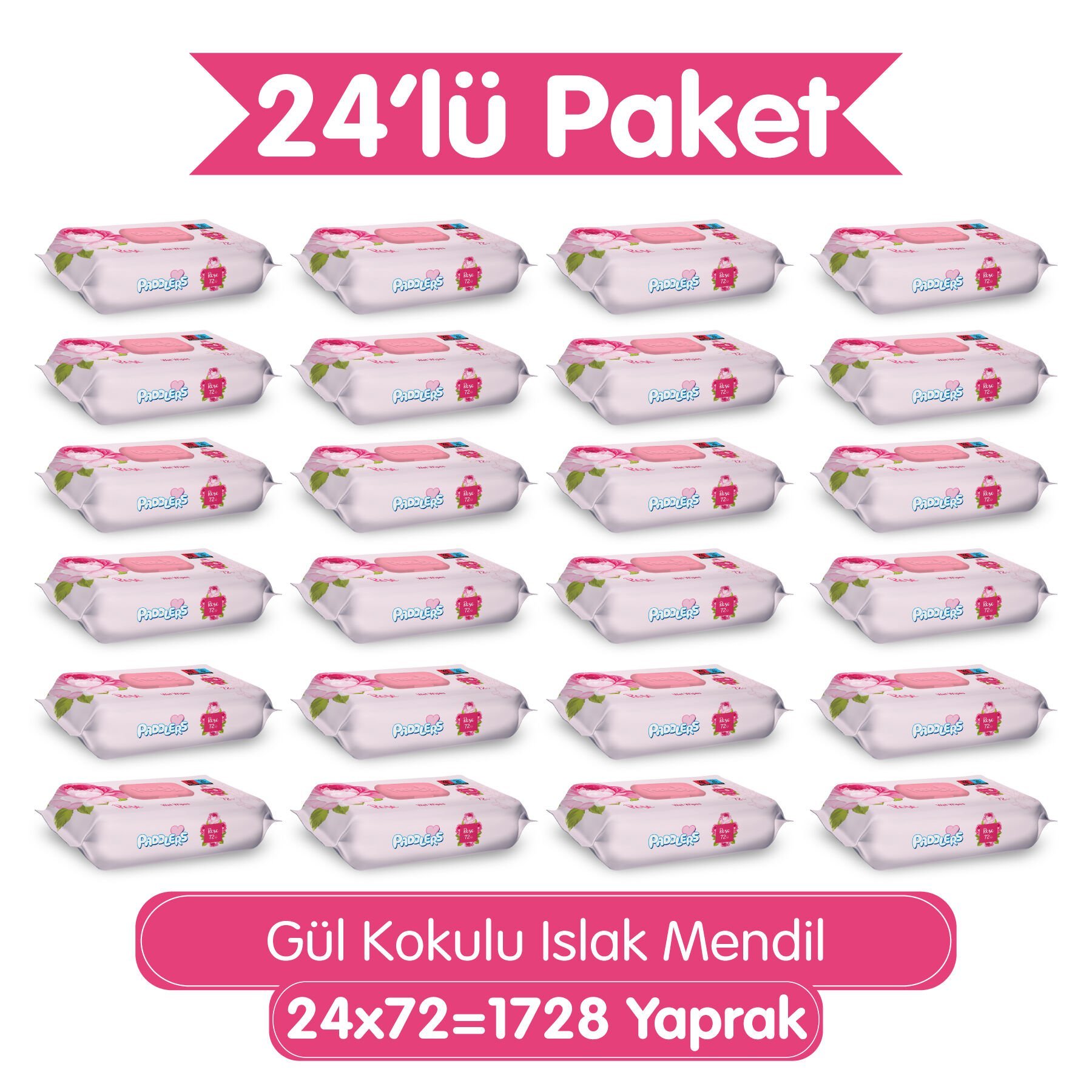 Paddlers Gül Kokulu Islak Mendil 24x72 li Koli (1728 Yaprak)