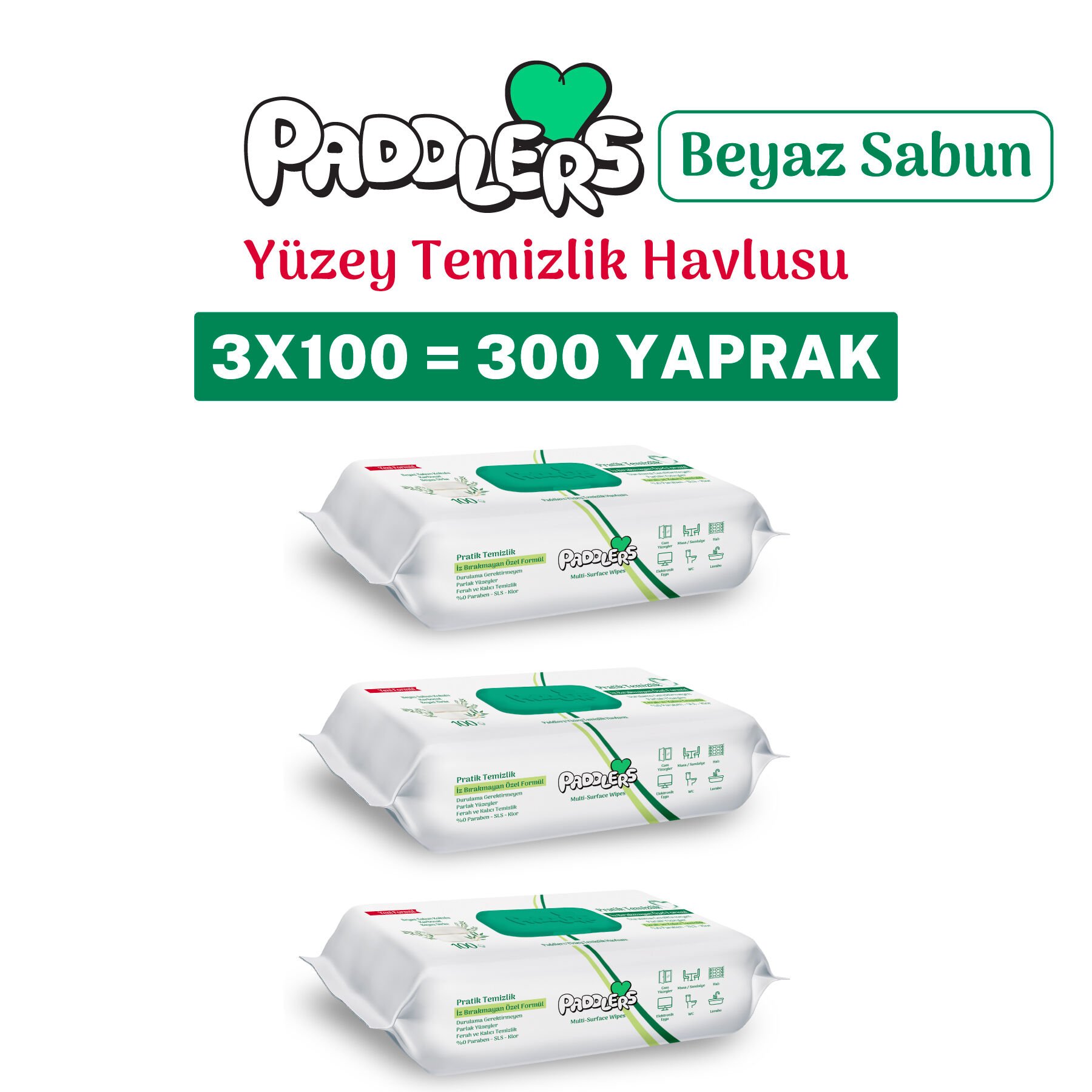 Easy Clean Beyaz Sabun Katkılı Yüzey Temizlik Havlusu 3x100 (300 Yaprak)