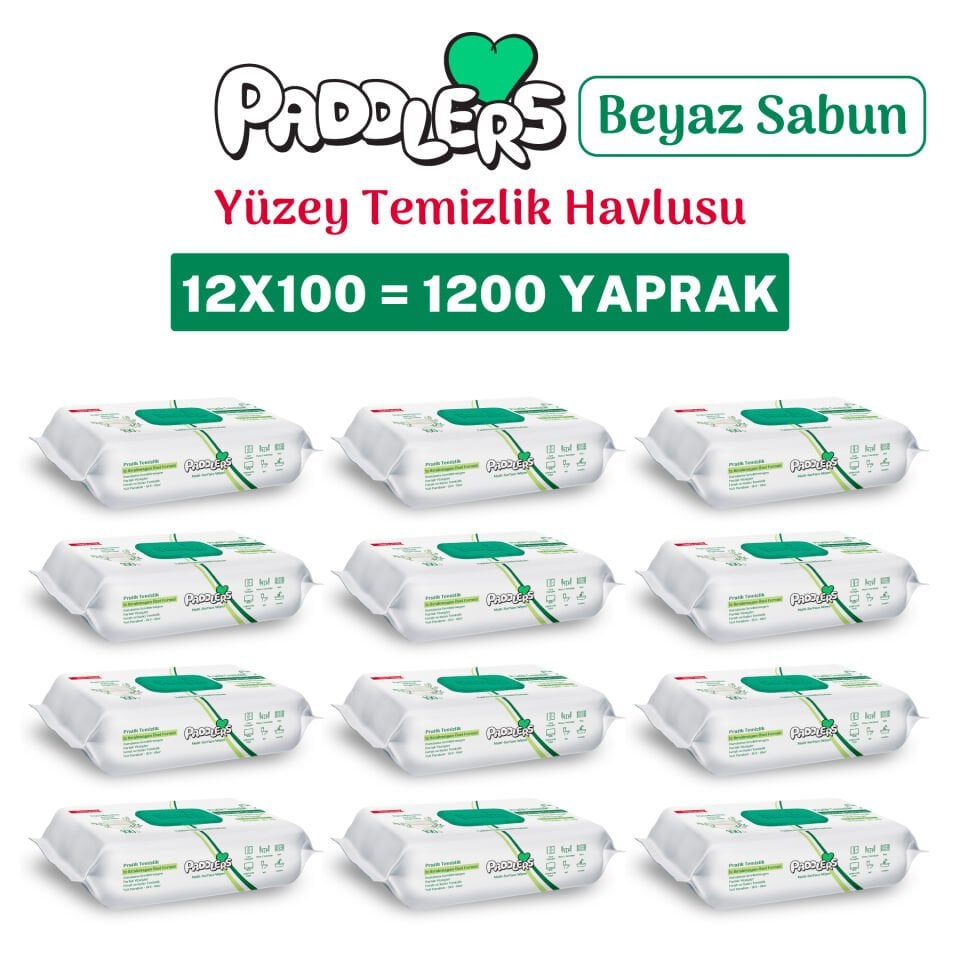Paddlers Easy Clean Beyaz Sabun Katkılı Yüzey Temizlik Havlusu 12x100 (1200 Yaprak)