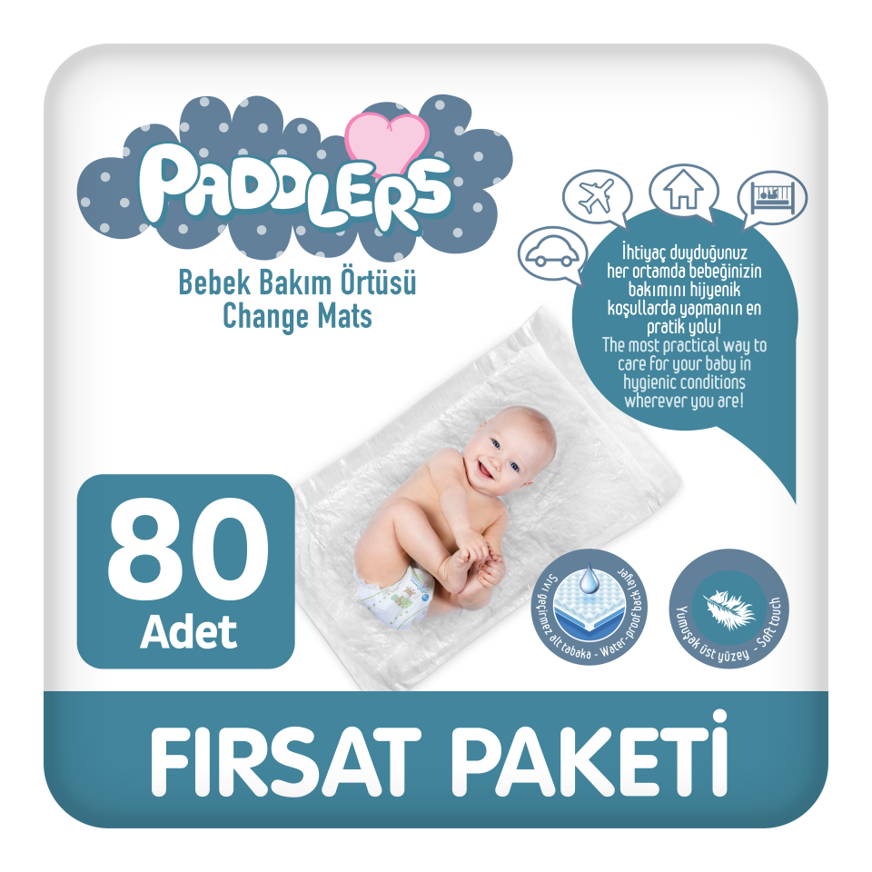 Paddlers 8x10 80 Adet Bebek Bakım Örtüsü  (60X60 Boyutunda)