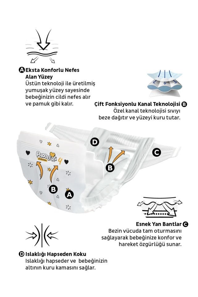 Paddlers Protection Bebek Bezi 4 Numara Maxi 44 Adet (7-14 Kg) Jumbo Paket