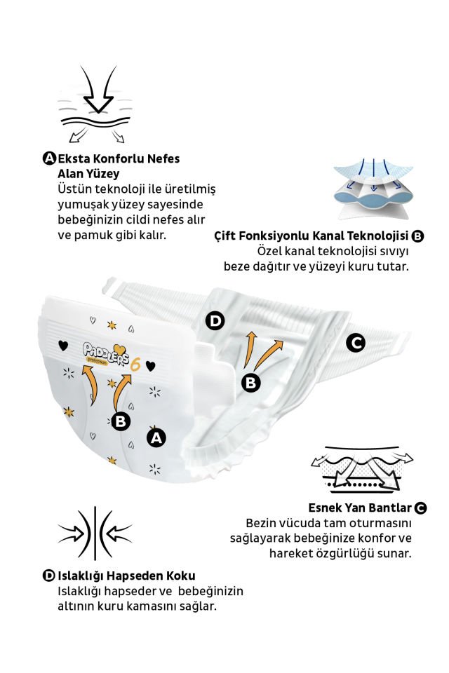 Paddlers Protection Bebek Bezi 6 Numara X-Large 32 Adet (15+Kg) Jumbo Paket