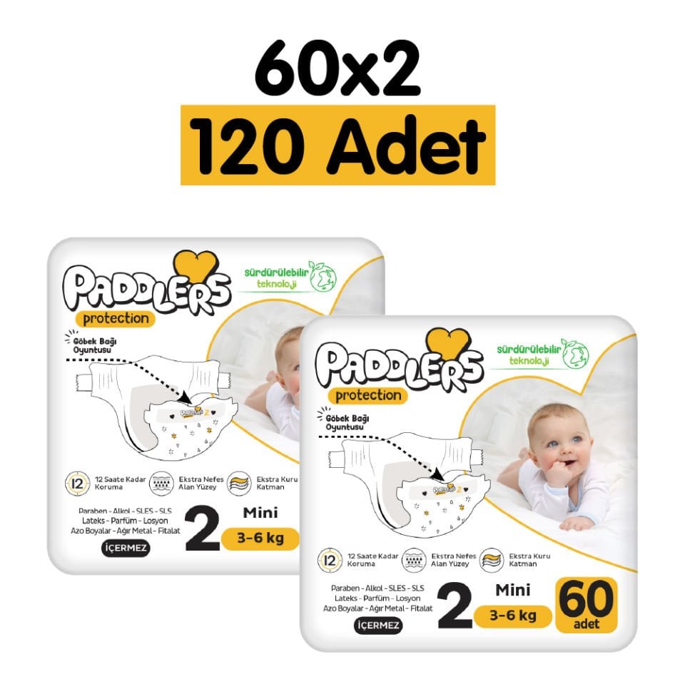 Paddlers Protection Bebek Bezi 2 Numara Mini 120 Adet (3-6 Kg) 2'li Jumbo Set