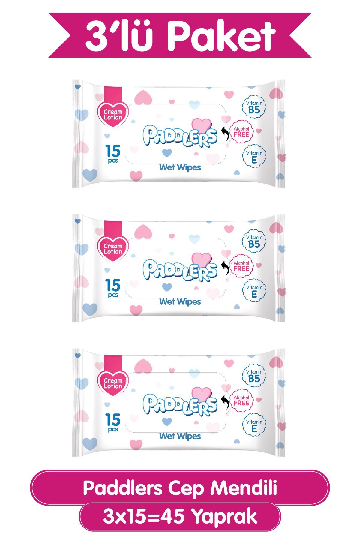 Paddlers Cep Mendili 3x15 (45 Yaprak)