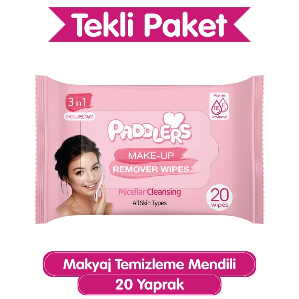 Paddlers 3'ü 1 Arada 20'li Makyaj Temizleme Mendili