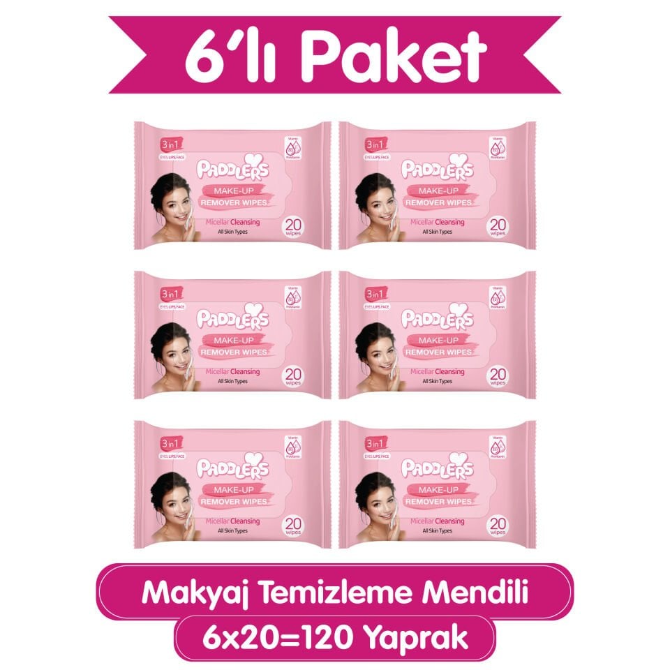 Paddlers 3'ü 1 Arada Makyaj Temizleme Mendili 6x20 (120 Yaprak)