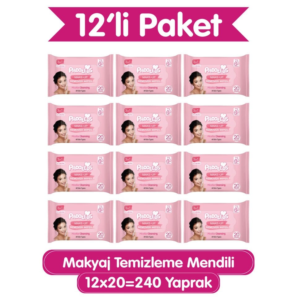 Paddlers 3'ü 1 Arada Makyaj Temizleme Mendili 12x20 (240 Yaprak)