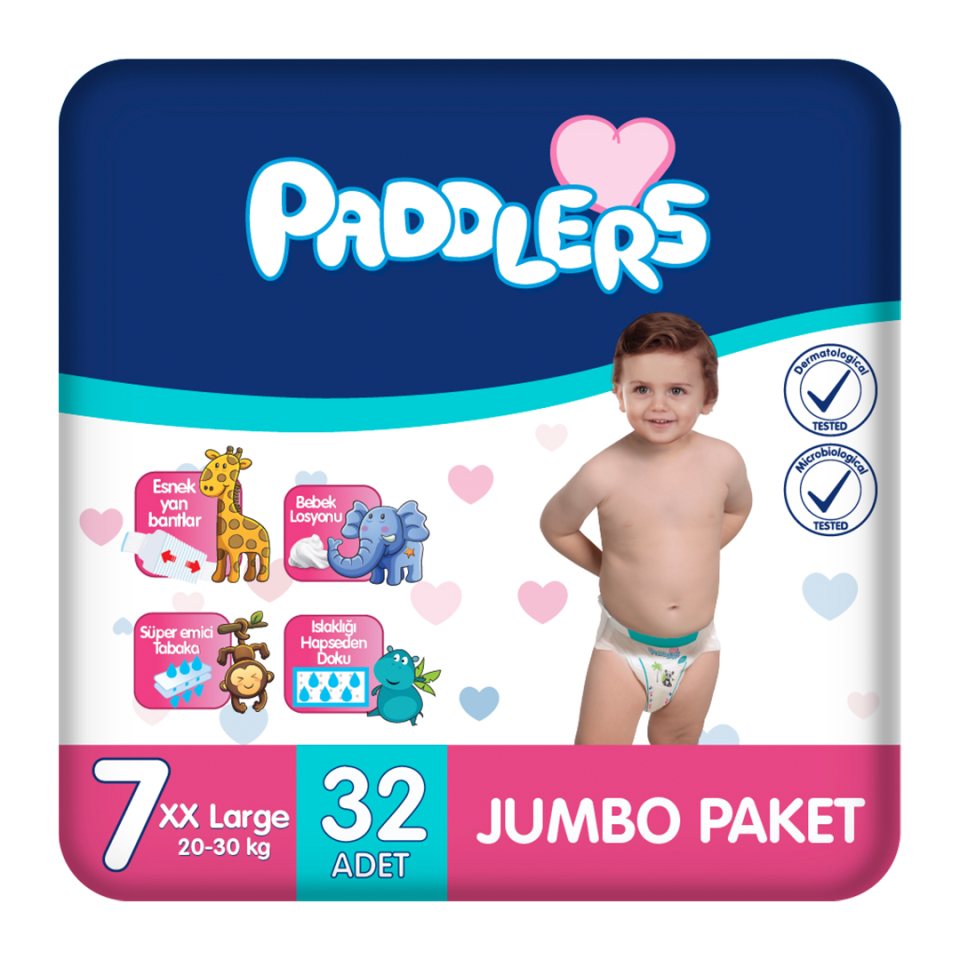 Paddlers Bebek Bezi 7 Numara XX-Large 32 Adet (20-30 Kg) Jumbo Paket