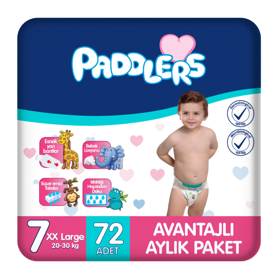 Paddlers Bebek Bezi 7 Numara XX-Large 72 Adet (20-30 Kg) Aylık Paket