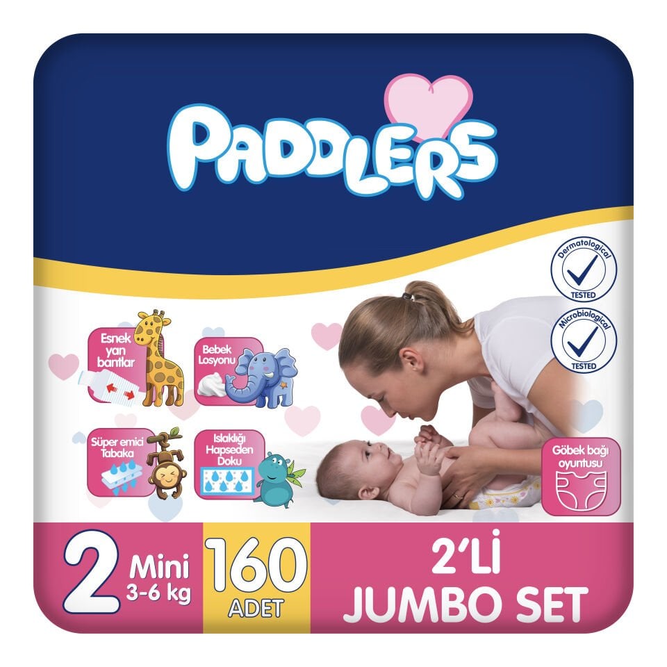 Paddlers Bebek Bezi 2 Numara Mini 160 Adet (3-6 Kg) 2'li Jumbo Set