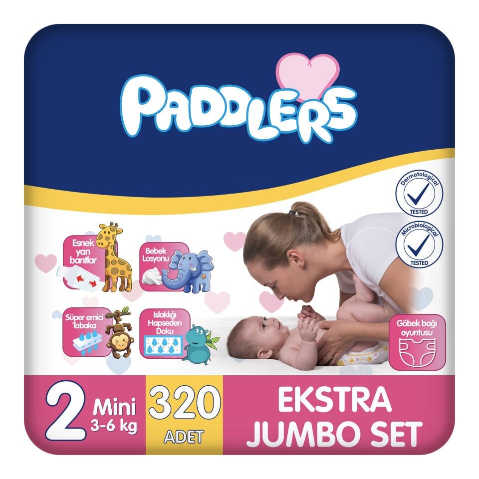Paddlers Bebek Bezi 2 Numara Mini 320 Adet (3-6 Kg) Ekstra Jumbo Set