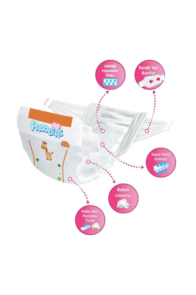 Paddlers Bebek bezi 3 Numara Midi 280 Adet (4-9 Kg) Ekstra Jumbo Set