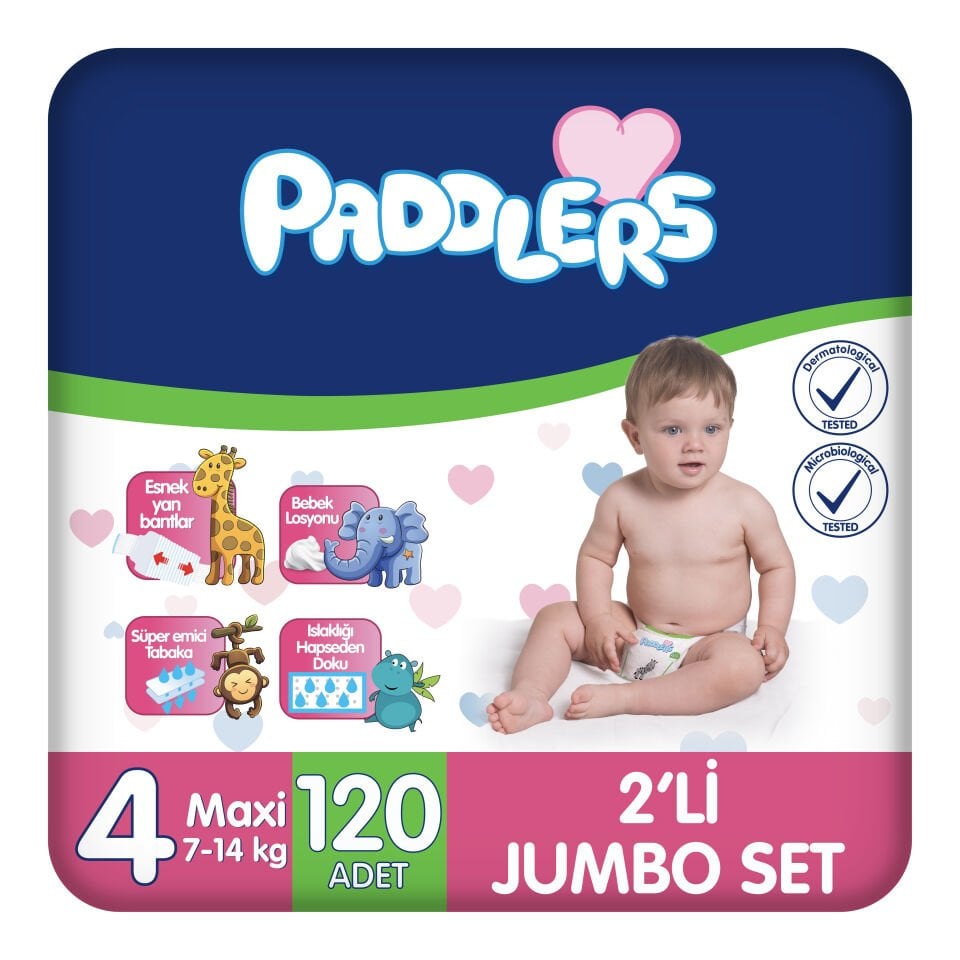 Paddlers Bebek Bezi 4 Numara Maxi 120 Adet (7-14 Kg) 2'li Jumbo Set