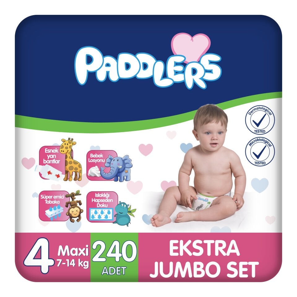 Paddlers Bebek Bezi 4 Numara Maxi 240 Adet (7-14 Kg) Ekstra Jumbo Set