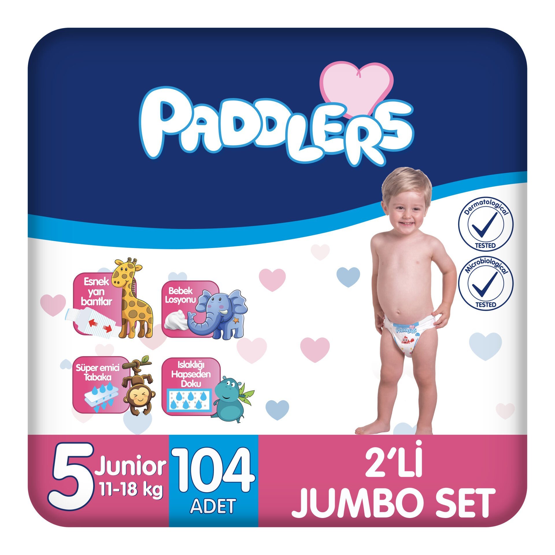 Paddlers Bebek Bezi 5 Numara Junior 104 Adet (11-18 Kg) 2'li Jumbo Set