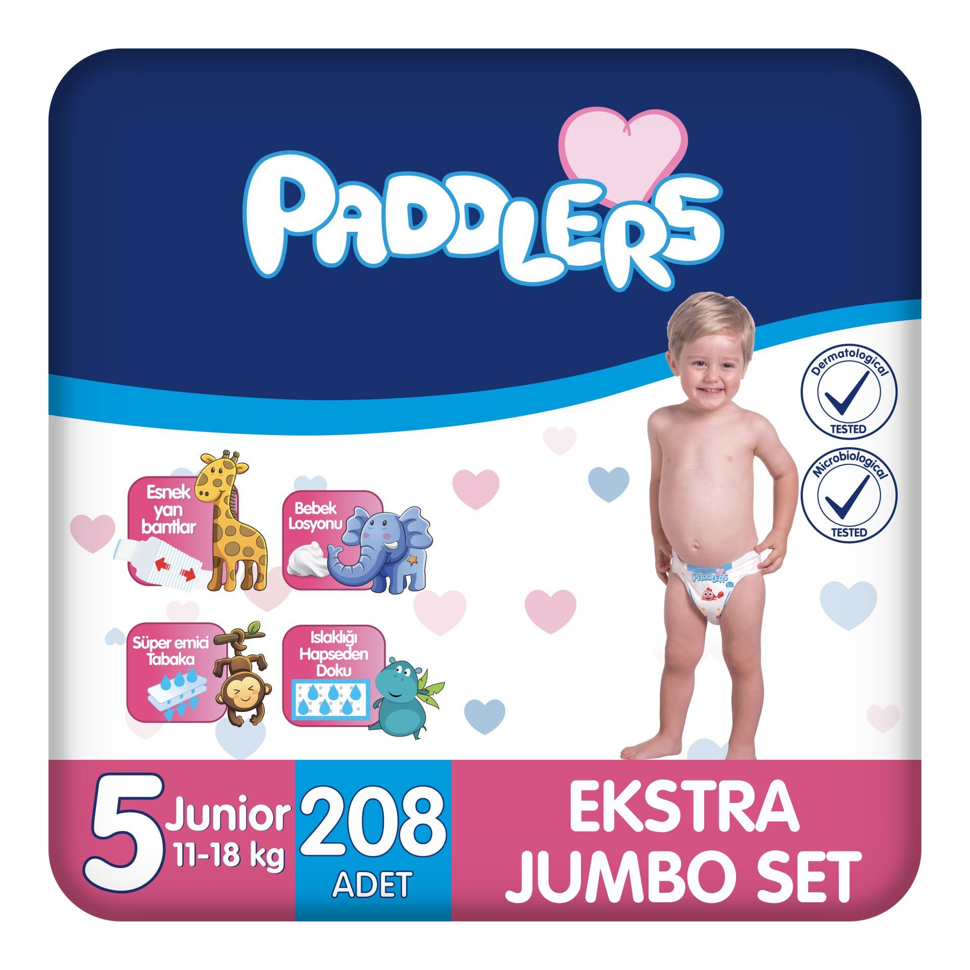 Paddlers Bebek Bezi 5 Numara Junior 208 Adet (11-18 Kg) Ekstra Jumbo Set