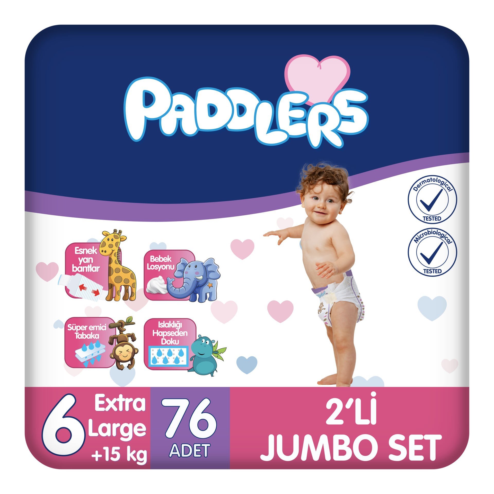Paddlers Bebek Bezi 6 Numara X-Large 76 Adet (15+Kg) 2'li Jumbo Set