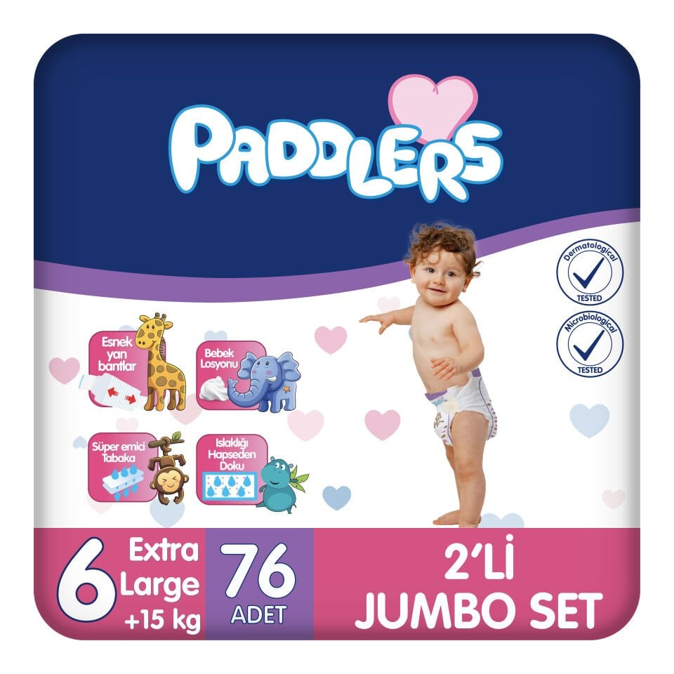 Paddlers Bebek Bezi 6 Numara X-Large 76 Adet (15+Kg) 2'li Jumbo Set
