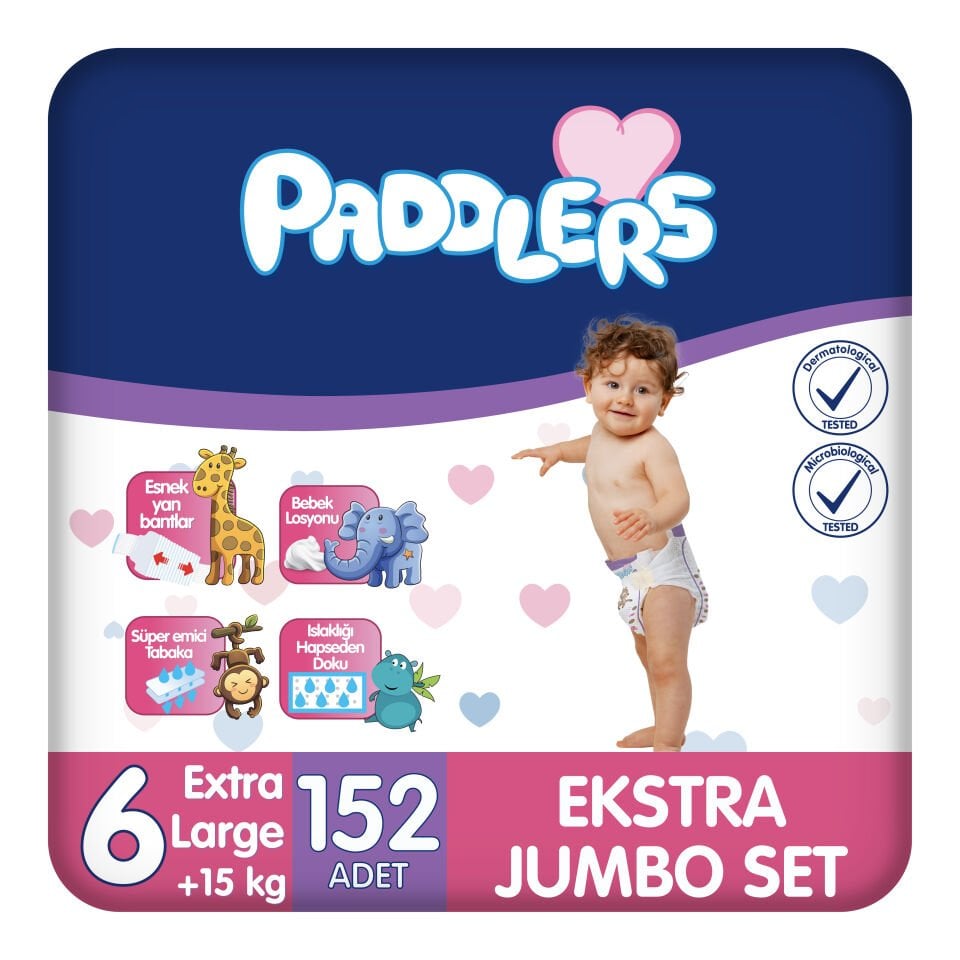 Paddlers Bebek Bezi 6 Numara X-Large 152 Adet (15+Kg) Ekstra Jumbo Set