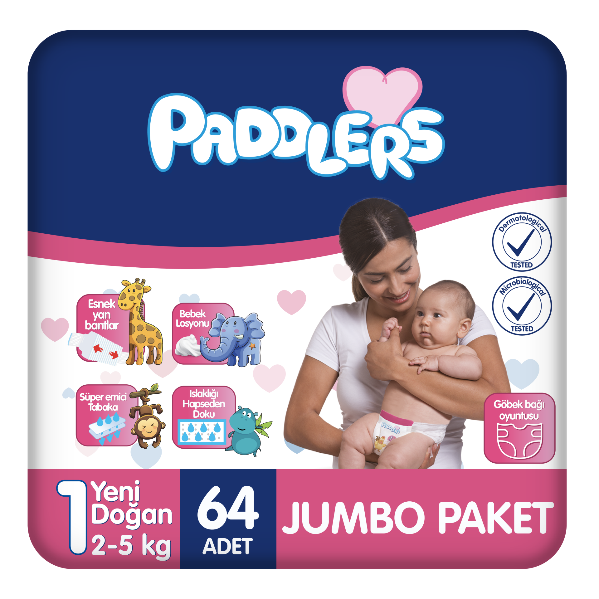 Paddlers Bebek Bezi 1 Numara Yenidoğan 64 Adet (2-5 Kg) Jumbo Paket
