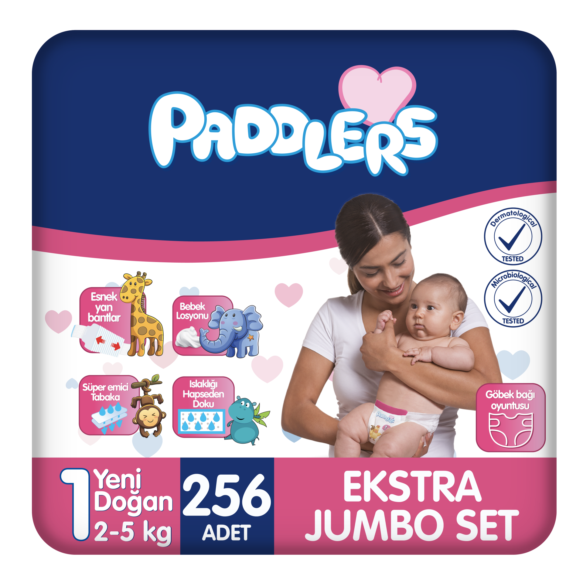Paddlers Bebek Bezi 1 Numara Yenidoğan 256 Adet (2-5 Kg) Ekstra Jumbo Set