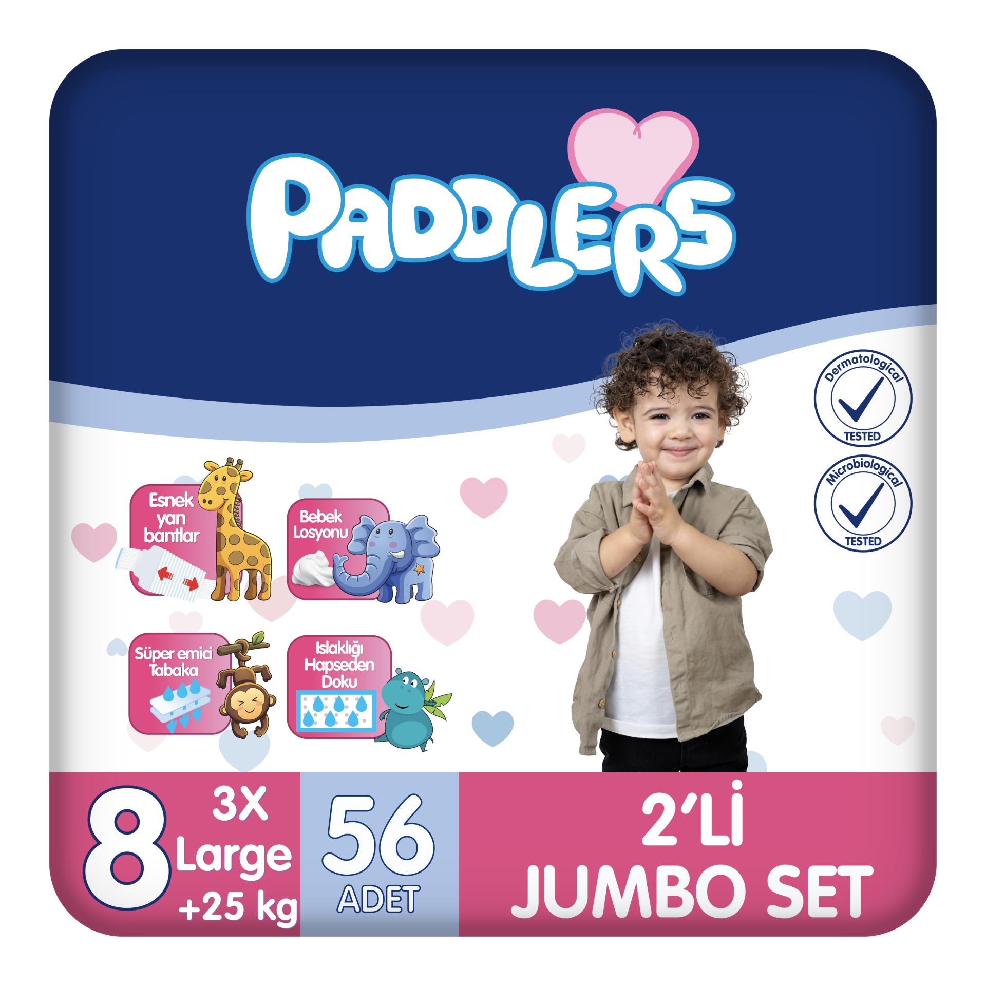 Paddlers Bebek Bezi 8 Numara XXX-Large 56 Adet (25+Kg) 2'li Jumbo Set