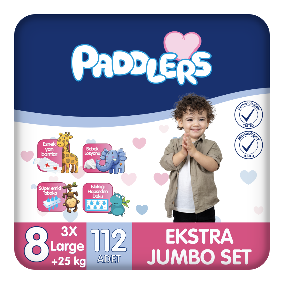 Paddlers Bebek Bezi 8 Numara XXX-Large 112 Adet (25+Kg) Ekstra Jumbo Set