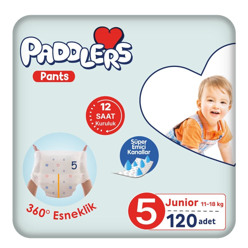 Paddlers Külot Bebek Bezi 5 Numara Junior 120 Adet (11-18 Kg) Ekstra Aylık Paket