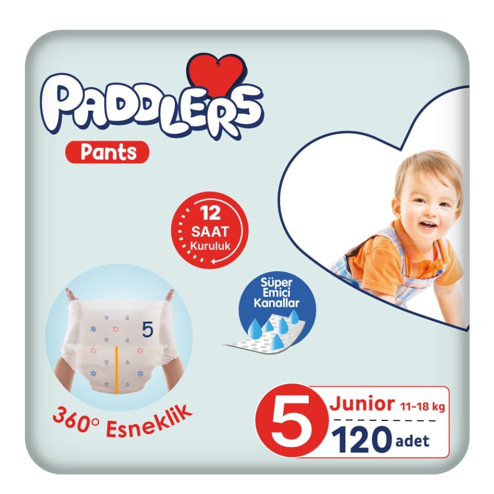 Paddlers Külot Bebek Bezi 5 Numara Junior 120 Adet (11-18 Kg) Ekstra Aylık Paket