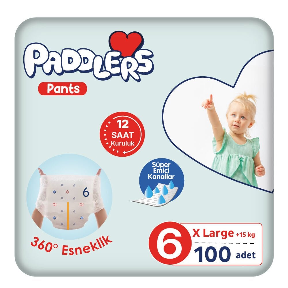 Paddlers Külot Bebek Bezi 6 Numara X-Large 100 Adet (15+Kg) Ekstra Aylık Paket