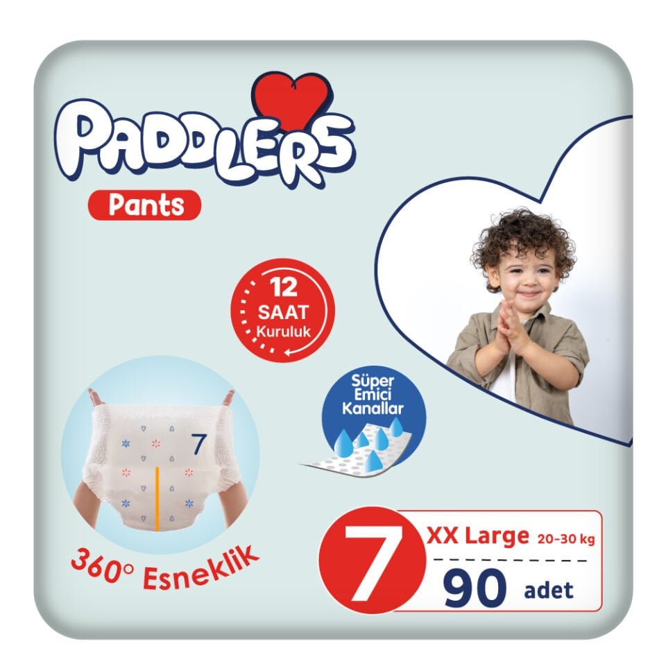 Paddlers Külot Bebek Bezi 7 Numara XX-Large 90 Adet (20-30 Kg) Ekstra Aylık Paket