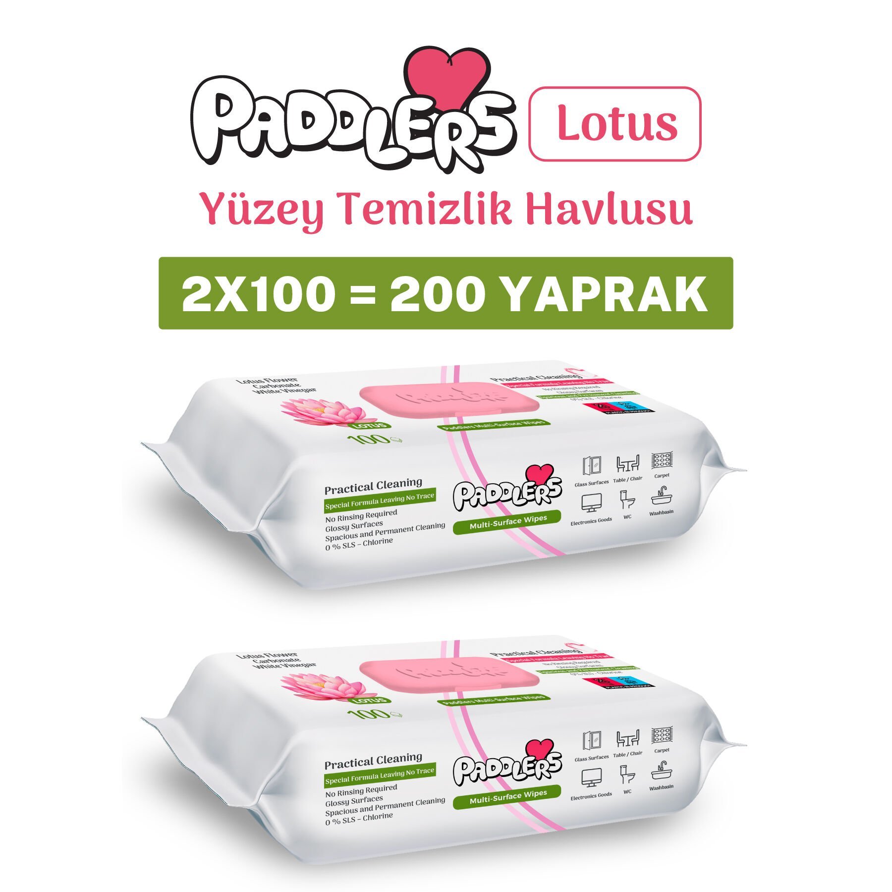 Paddlers Easy Clean Lotus Çiçeği Yüzey Temizlik Havlusu 2x100 (200 Yaprak)