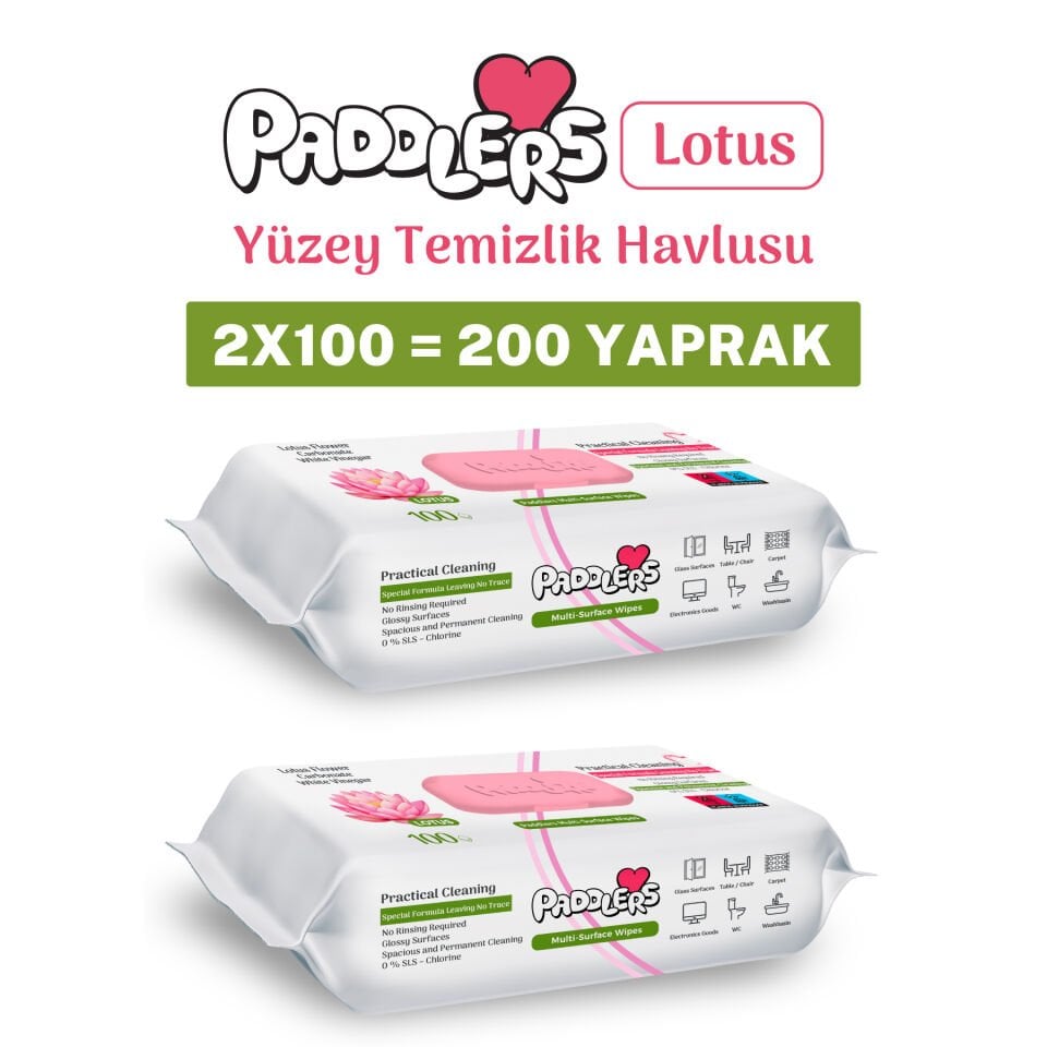 Paddlers Easy Clean Lotus Çiçeği Yüzey Temizlik Havlusu 2x100 (200 Yaprak)