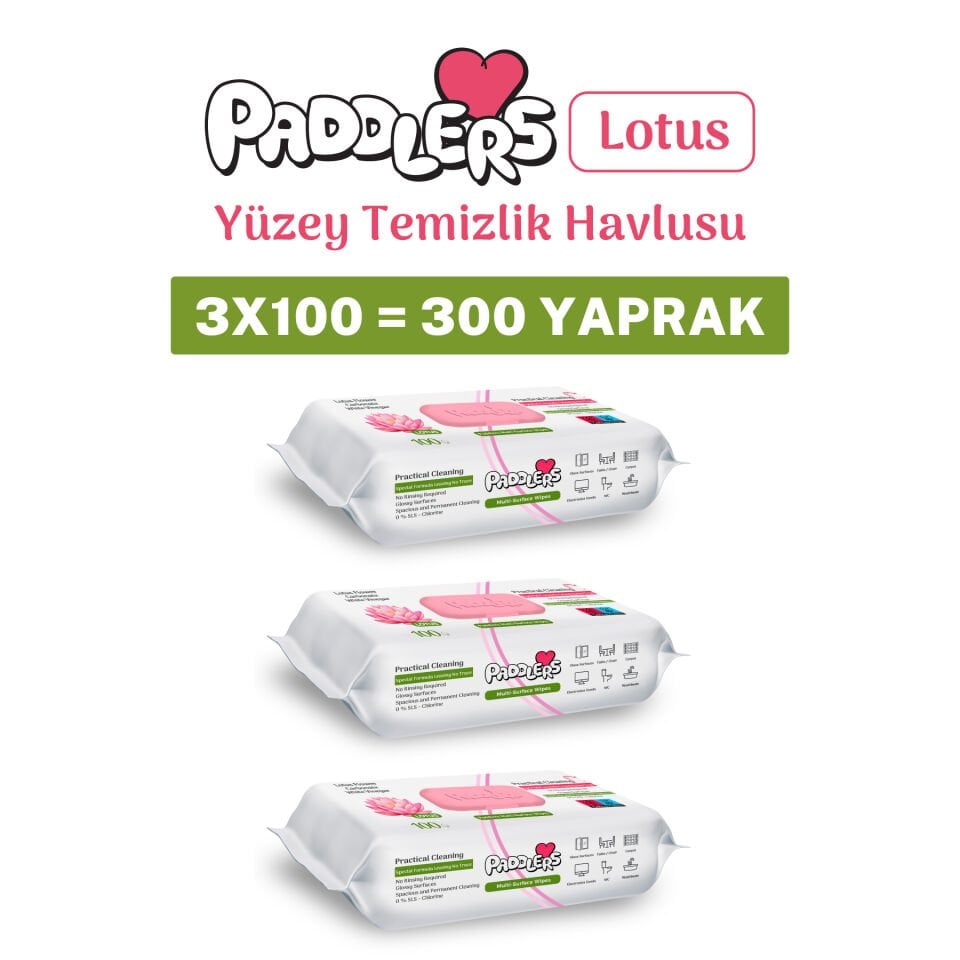 Paddlers Easy Clean Lotus Çiçeği Yüzey Temizlik Havlusu 3x100 (300 Yaprak)