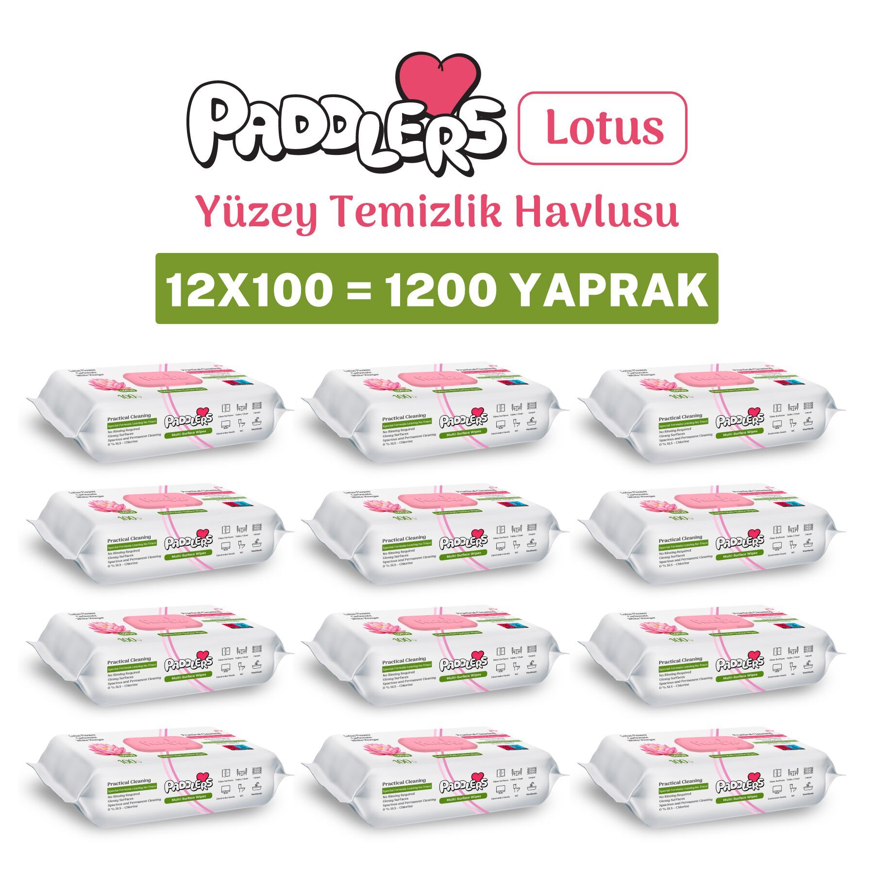 Paddlers Easy Clean Lotus Çiçeği Yüzey Temizlik Havlusu 12x100 (1200 Yaprak)