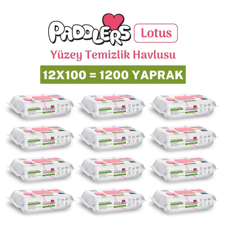 Paddlers Easy Clean Lotus Çiçeği Yüzey Temizlik Havlusu 12x100 (1200 Yaprak)