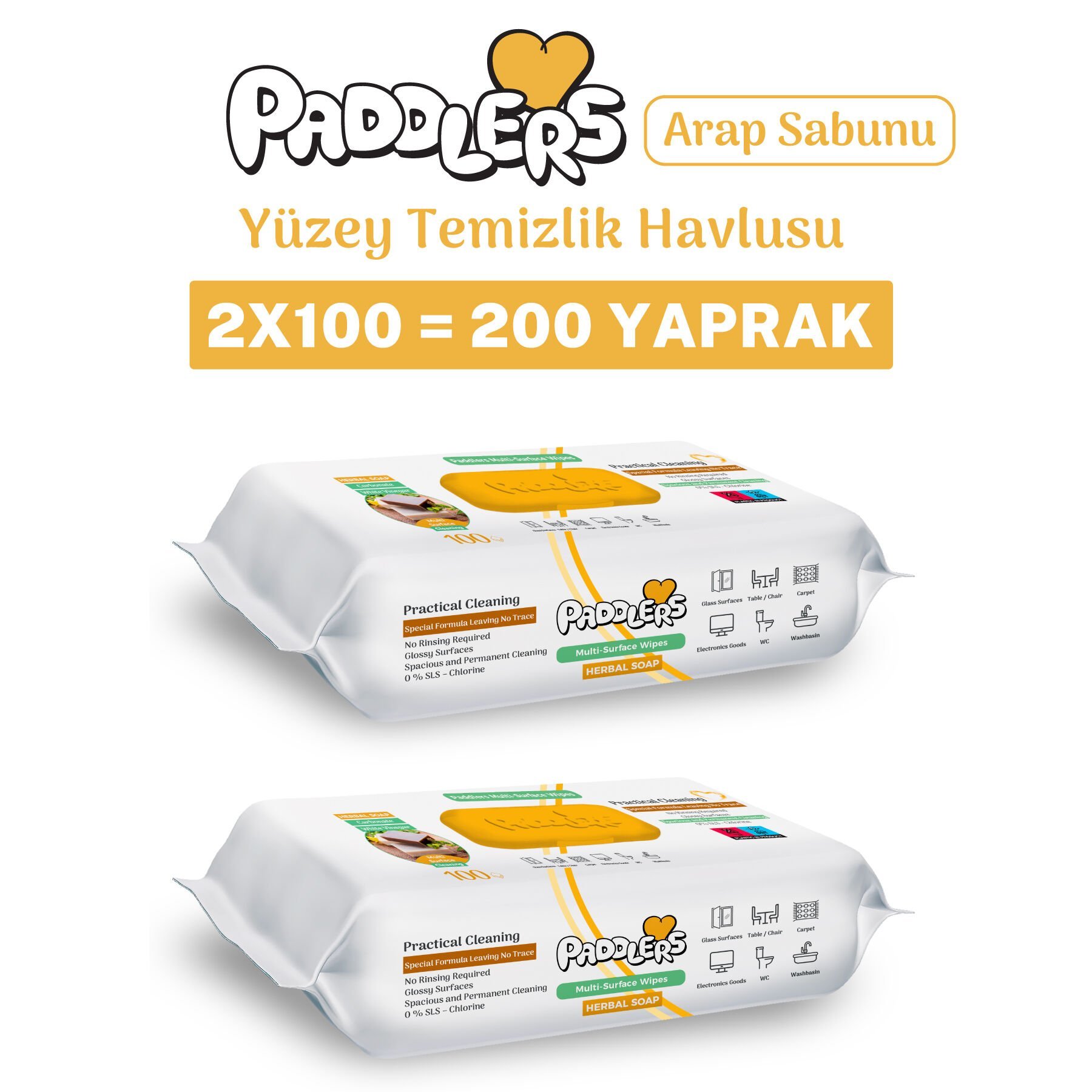 Paddlers Easy Clean Arap Sabun Katkılı Yüzey Temizlik Havlusu 2x100 (200 Yaprak)