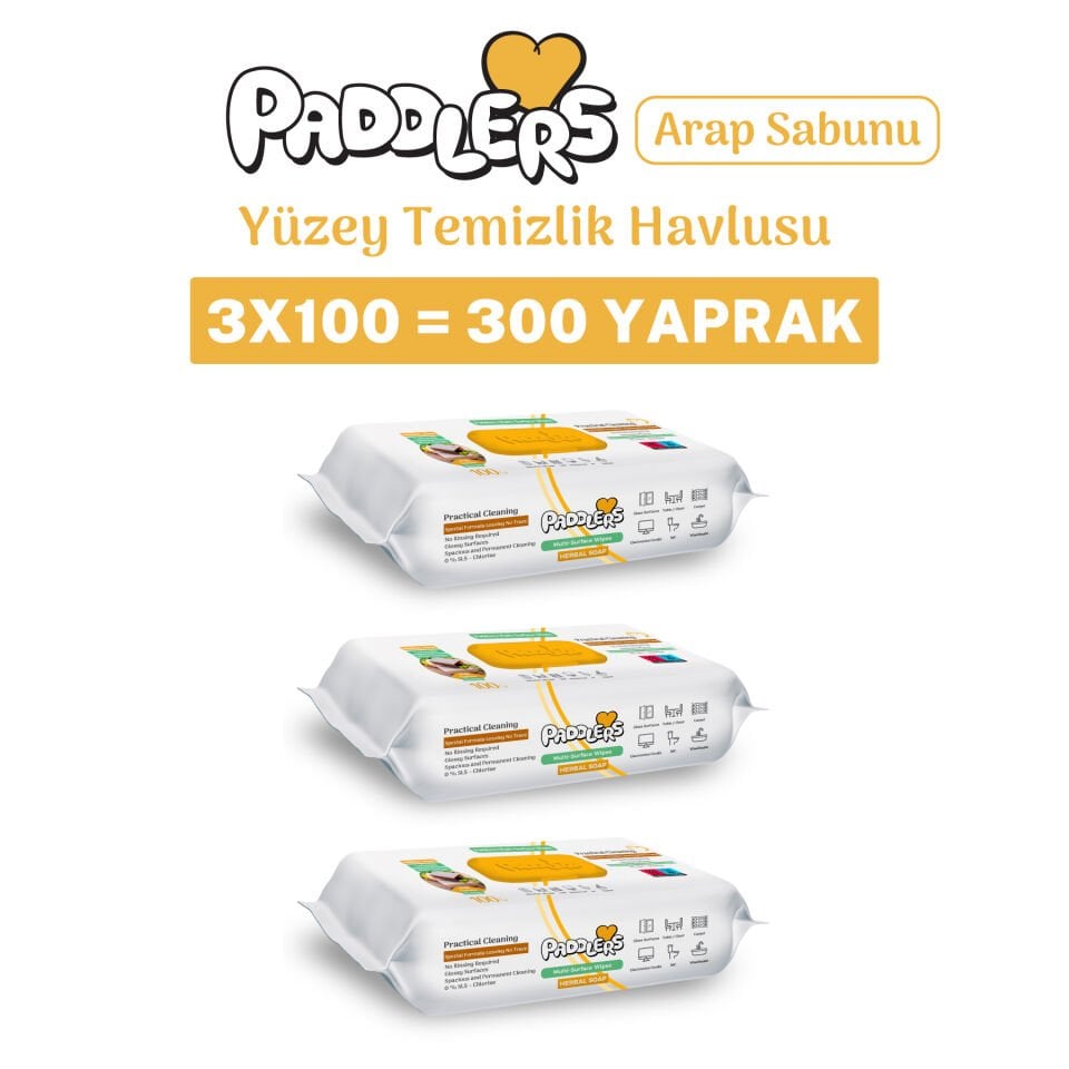 Paddlers Easy Clean Arap Sabun Katkılı Yüzey Temizlik Havlusu 3x100 (300 Yaprak)