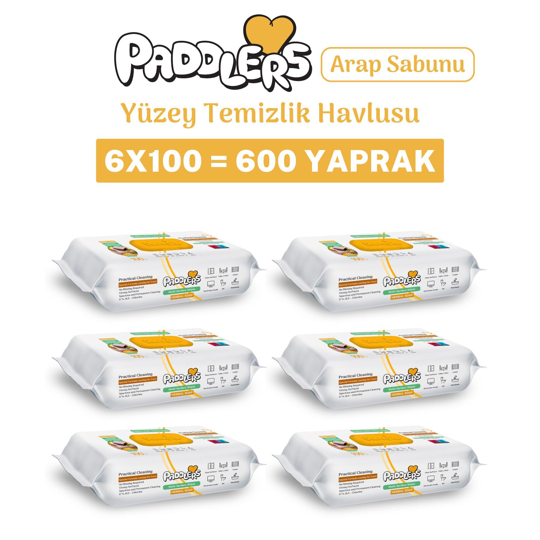 Paddlers Easy Clean Arap Sabun Katkılı Yüzey Temizlik Havlusu 6x100 (600 Yaprak)